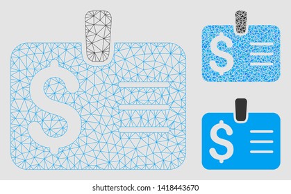 Mesh dollar badge model with triangle mosaic icon. Wire frame polygonal mesh of dollar badge. Vector composition of triangle parts in different sizes and color shades. Abstract 2d mesh dollar badge,