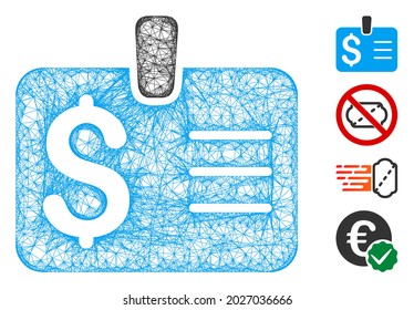 Mesh dollar badge web 2d vector illustration. Carcass model is based on dollar badge flat icon. Mesh forms abstract dollar badge flat model. wireframe 2D web network isolated on a white background.