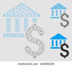 Mesh dollar bank model with triangle mosaic icon. Wire frame triangular mesh of dollar bank. Vector mosaic of triangles in different sizes and color tinges. Abstract flat mesh dollar bank,