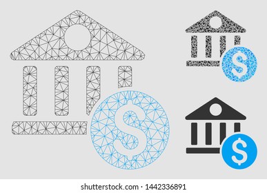 Mesh dollar bank model with triangle mosaic icon. Wire frame polygonal mesh of dollar bank. Vector collage of triangle elements in various sizes and color shades. Abstract 2d mesh dollar bank,