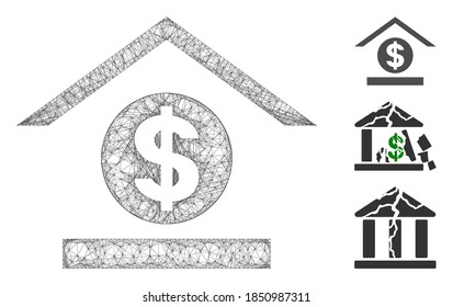Ilustración vectorial 2d del banco de malla en web poligonal. El modelo se basa en un icono plano de banco en dólares. La red triangular forma un modelo abstracto de banco de dólares.