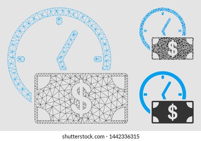 Mesh dollar credit model with triangle mosaic icon. Wire carcass polygonal mesh of dollar credit. Vector mosaic of triangle parts in various sizes and color tints. Abstract 2d mesh dollar credit,