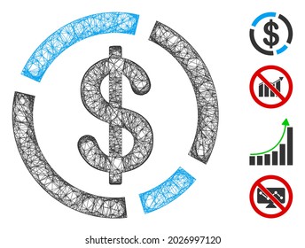 Mesh dollar diagram web icon vector illustration. Model is based on dollar diagram flat icon. Network forms abstract dollar diagram flat model.