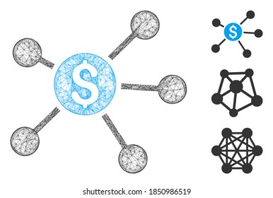 Mesh Dólar vincula la ilustración vectorial de iconos web poligonales. El modelo se basa en un icono plano de vínculos en dólares. La malla triangular forma el dólar abstracto vincula la canal plana.