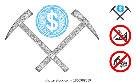 Mesh dollar mining hammers polygonal web icon vector illustration. Model is created from dollar mining hammers flat icon. Triangular network forms abstract dollar mining hammers flat model.