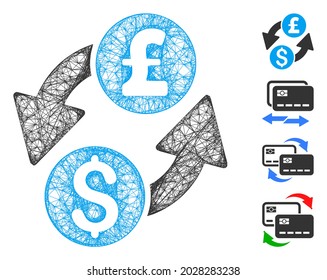 Mesh dollar pound exchange web icon vector illustration. Carcass model is based on dollar pound exchange flat icon. Network forms abstract dollar pound exchange flat model.