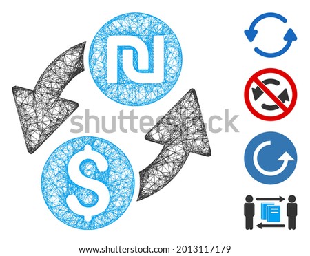 Mesh dollar shekel exchange web icon vector illustration. Abstraction is based on dollar shekel exchange flat icon. Network forms abstract dollar shekel exchange flat carcass.