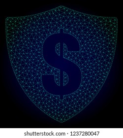 Mesh dollar shield polygonal illustration. Abstract mesh lines, triangles and points on dark background with dollar shield.