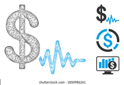 Ilustración vectorial 2d de la señal de malla en dólares. El modelo de canal se basa en un icono plano de señal de dólar. La malla triangular forma la canal plana de señal abstracta en dólares.