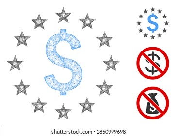 Ilustración vectorial de icono web poligonal de estrellas de malla de dólar. El modelo se basa en un icono plano de estrellas del dólar. La red triangular forma un modelo plano abstracto de estrellas en dólares.