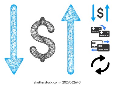 Mesh dollar swap web 2d vector illustration. Abstraction is based on dollar swap flat icon. Mesh forms abstract dollar swap flat model. Wire frame flat web network isolated on a white background.