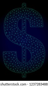 Mesh dollar symbol polygonal illustration. Abstract mesh lines, triangles and points on dark background with dollar symbol.