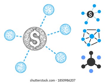 Mesh dollar virtual links polygonal web icon vector illustration. Carcass model is based on dollar virtual links flat icon. Triangular mesh forms abstract dollar virtual links flat model.