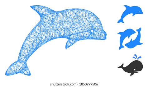 Mesh dolphin polygonal web icon vector illustration. Model is created from dolphin flat icon. Triangular mesh forms abstract dolphin flat model.