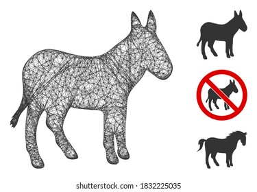 Mesh donkey polygonal web icon vector illustration. Model is based on donkey flat icon. Triangle network forms abstract donkey flat model.