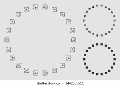Mesh dotted circle model with triangle mosaic icon. Wire frame polygonal mesh of dotted circle. Vector mosaic of triangle elements in various sizes and color tints. Abstract flat mesh dotted circle,