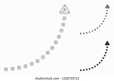 Mesh dotted growth line model with triangle mosaic icon. Wire frame triangular mesh of dotted growth line. Vector collage of triangle elements in variable sizes, and color tints.