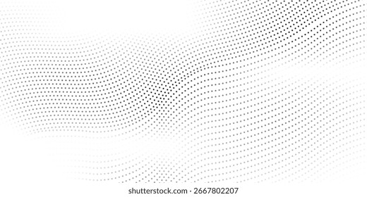 Malha Textura de gradiente de meio-tom pontilhado. Plano de fundo de ponto de polca de fuga. Vetor de gradação de pontos de repetição moderno abstrato