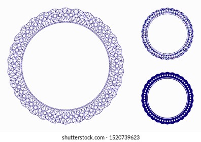 Mesh dotted rosette circular frame model with triangle mosaic icon. Wire frame polygonal mesh of dotted rosette circular frame. Vector mosaic of triangle parts in various sizes, and color shades.