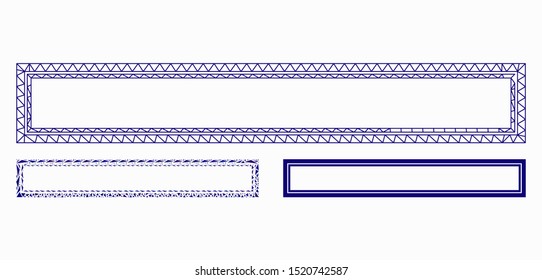 Mesh double rectangle frame model with triangle mosaic icon. Wire frame polygonal mesh of double rectangle frame. Vector mosaic of triangle parts in various sizes, and color shades.