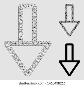 Mesh down model with triangle mosaic icon. Wire frame polygonal mesh of down. Vector composition of triangle parts in various sizes and color tints. Abstract flat mesh down, designed with triangles.