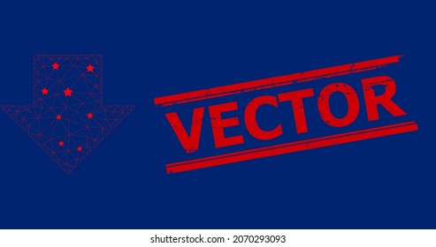 Mesh download arrow polygonal icon vector illustration, and red VECTOR unclean stamp seal. Carcass model is created from download arrow flat icon, with stars and triangular net.