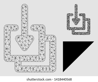 Mesh downloads model with triangle mosaic icon. Wire frame triangular mesh of downloads. Vector collage of triangle parts in variable sizes and color tints. Abstract flat mesh downloads,