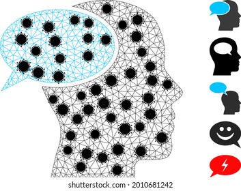 Mesh dream cloud polygonal icon vector illustration, with black infection centers. Model is based on dream cloud flat icon, with infection items and polygonal mesh.