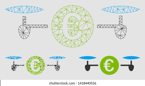 Mesh drone payment model with triangle mosaic icon. Wire frame triangular mesh of drone payment. Vector mosaic of triangle parts in different sizes and color tinges. Abstract flat mesh drone payment,