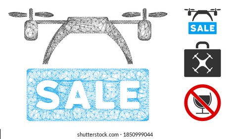 Mesh drone sale banner polygonal web icon vector illustration. Abstraction is based on drone sale banner flat icon. Triangular network forms abstract drone sale banner flat carcass.