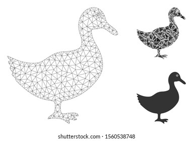 Mesh duck model with triangle mosaic icon. Wire frame polygonal mesh of duck. Vector mosaic of triangle parts in various sizes, and color tones. Abstract flat mesh duck, created from triangles.