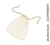 Mesh eco bag isolated on white background. Natural and biodegradable material pouch. Vector illustration in flat cartoon style. Eco friendly product. Zero waste concept. No plastic.