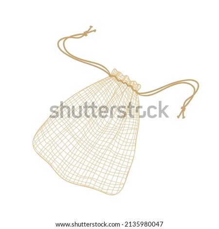Mesh eco bag isolated on white background. Natural and biodegradable material pouch. Vector illustration in flat cartoon style. Eco friendly product. Zero waste concept. No plastic.