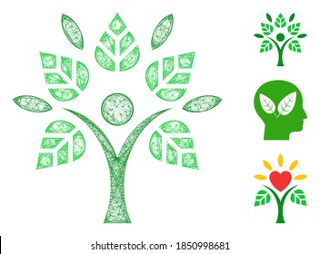 Ilustración vectorial de icono web poligonal de Mesh eco man. El modelo Carcass se basa en un icono plano de eco man. La malla triangular forma un modelo abstracto de eco man plano.