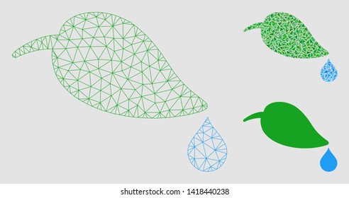 Mesh ecology model with triangle mosaic icon. Wire frame triangular mesh of ecology. Vector mosaic of triangle parts in various sizes and color tones. Abstract 2d mesh ecology,