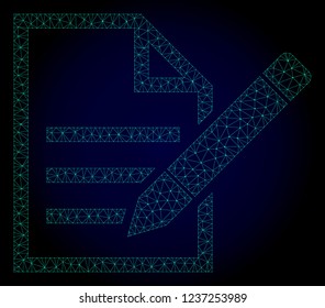 Mesh edit text page polygonal illustration. Abstract mesh lines, triangles and points on dark background with edit text page.