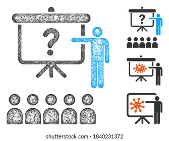 Ilustración vectorial de icono web poligonal de educación en malla. El modelo de canal se basa en un icono plano educativo. La malla triangular forma la carcasa plana de educación abstracta.