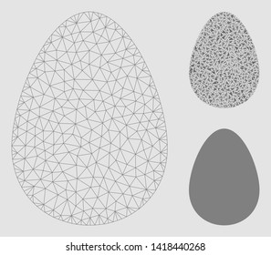 Mesh egg model with triangle mosaic icon. Wire frame triangular mesh of egg. Vector mosaic of triangle elements in various sizes and color tints. Abstract flat mesh egg, designed with triangles.