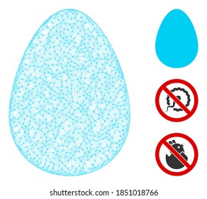 Mesh egg polygonal web 2d vector illustration. Carcass model is based on egg flat icon. Triangular mesh forms abstract egg flat carcass.
