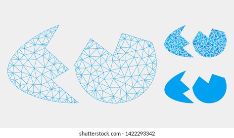 Mesh eggshell model with triangle mosaic icon. Wire frame triangular mesh of eggshell. Vector composition of triangle elements in various sizes and color tones. Abstract flat mesh eggshell,