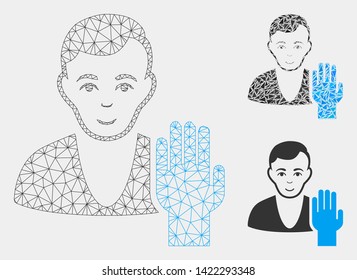 Mesh elector model with triangle mosaic icon. Wire carcass polygonal mesh of elector. Vector mosaic of triangles in variable sizes and color hues. Abstract flat mesh elector,