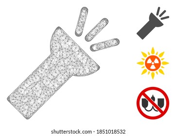 Mesh electric torch light polygonal web icon vector illustration. Abstraction is based on electric torch light flat icon. Triangular network forms abstract electric torch light flat carcass.
