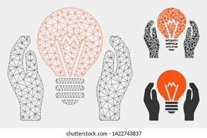 Mesh electrician model with triangle mosaic icon. Wire carcass triangular network of electrician. Vector mosaic of triangles in various sizes and color shades. Abstract flat mesh electrician,