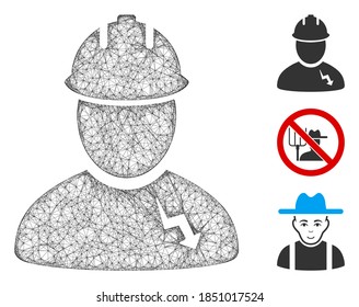 Mesh electrician polygonal web icon vector illustration. Carcass model is based on electrician flat icon. Triangular network forms abstract electrician flat carcass.