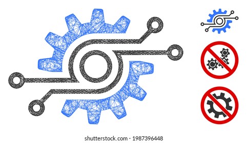 Mesh electronic gear polygonal web icon vector illustration. Carcass model is based on electronic gear flat icon. Triangular mesh forms abstract electronic gear flat carcass.