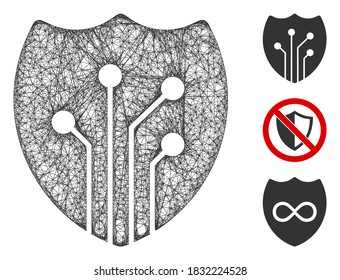Mesh electronic shield polygonal web icon vector illustration. Model is based on electronic shield flat icon. Triangle network forms abstract electronic shield flat carcass.