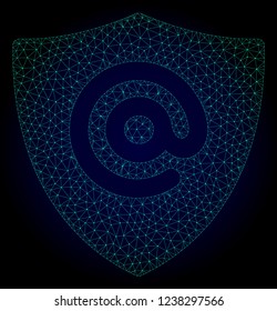 Mesh email address shield polygonal illustration. Abstract mesh lines, triangles and points on dark background with email address shield.