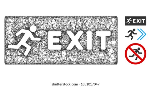 Mesh emergency exit polygonal web icon vector illustration. Model is based on emergency exit flat icon. Triangle mesh forms abstract emergency exit flat model.