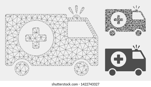 Mesh emergency model with triangle mosaic icon. Wire frame triangular mesh of emergency. Vector mosaic of triangle parts in different sizes and color tints. Abstract 2d mesh emergency,