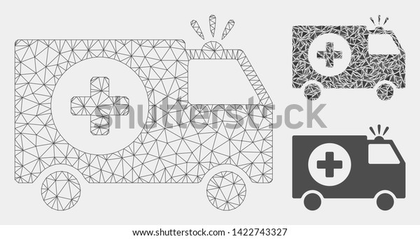 Mesh\
emergency model with triangle mosaic icon. Wire frame triangular\
mesh of emergency. Vector mosaic of triangle parts in different\
sizes and color tints. Abstract 2d mesh\
emergency,